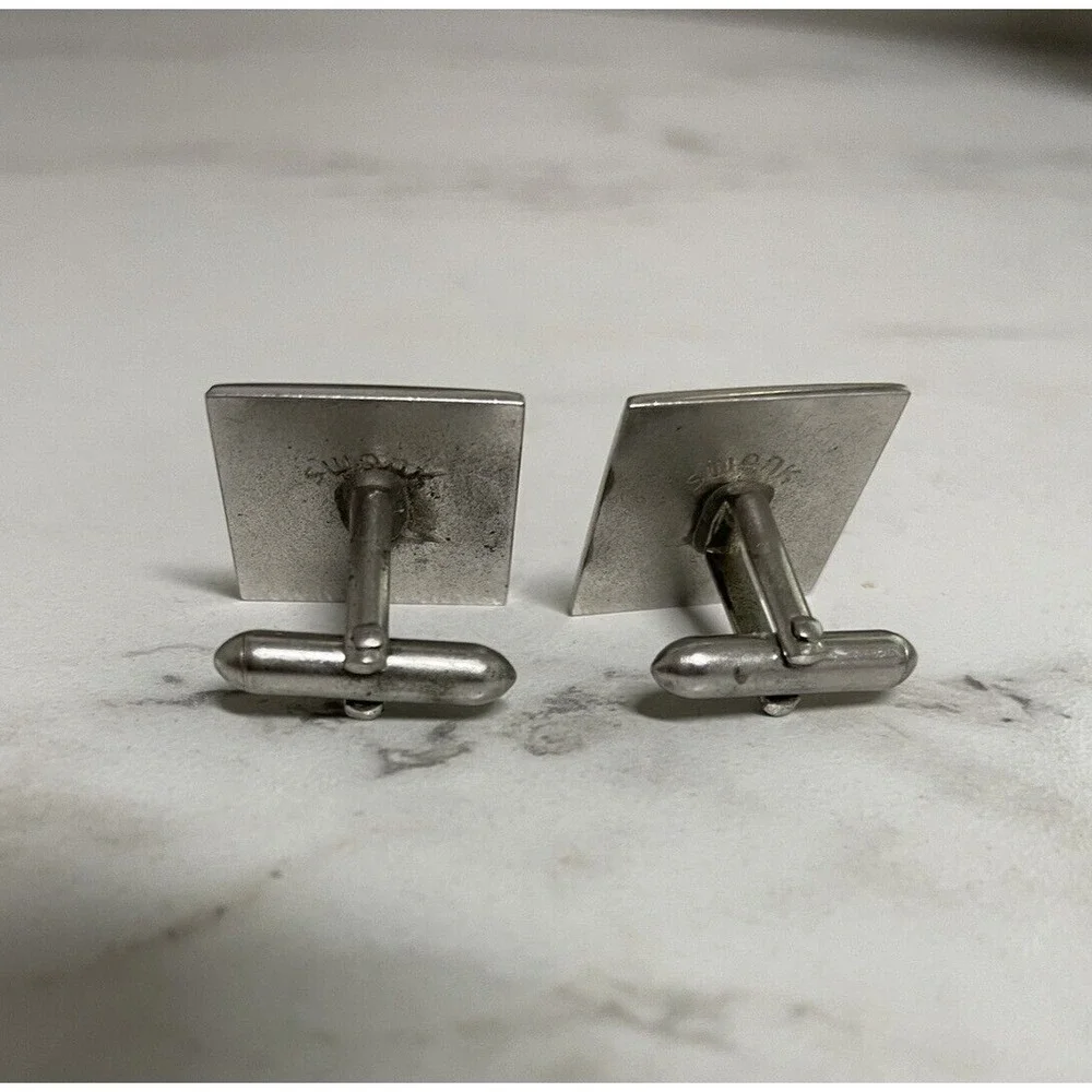 Mid Century Swank Cuff Links Square‎ Diamond Embossed Vintage MCM Silver
